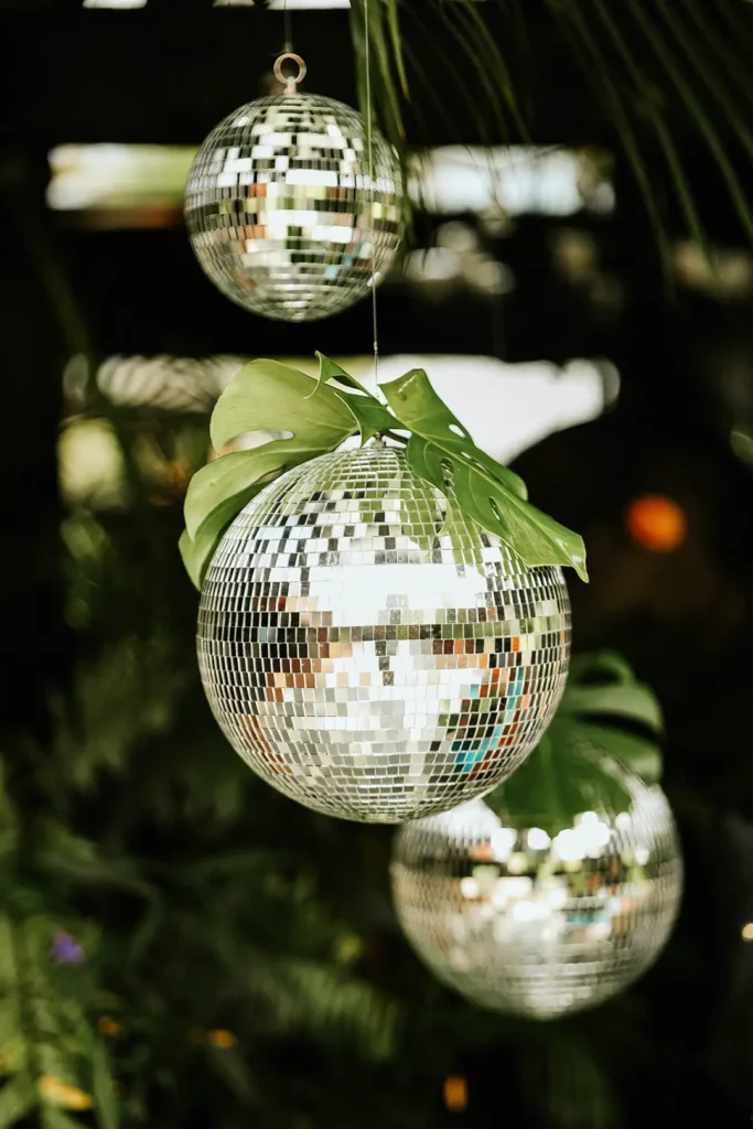 Décoration de boules à facettes avec des plantes